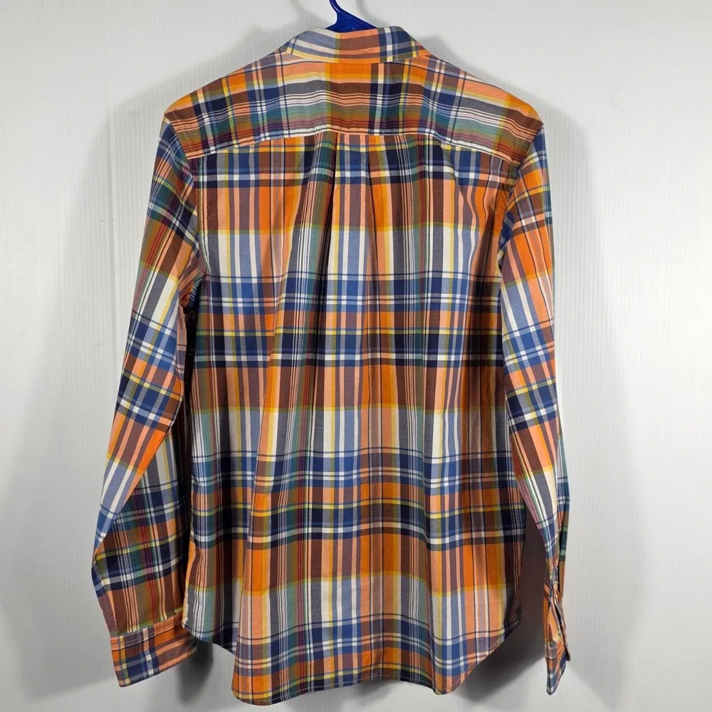 Ralph Lauren Boys XL 18-20 Orange Blue Plaid Long Sleeve Button Down Shirt Pony